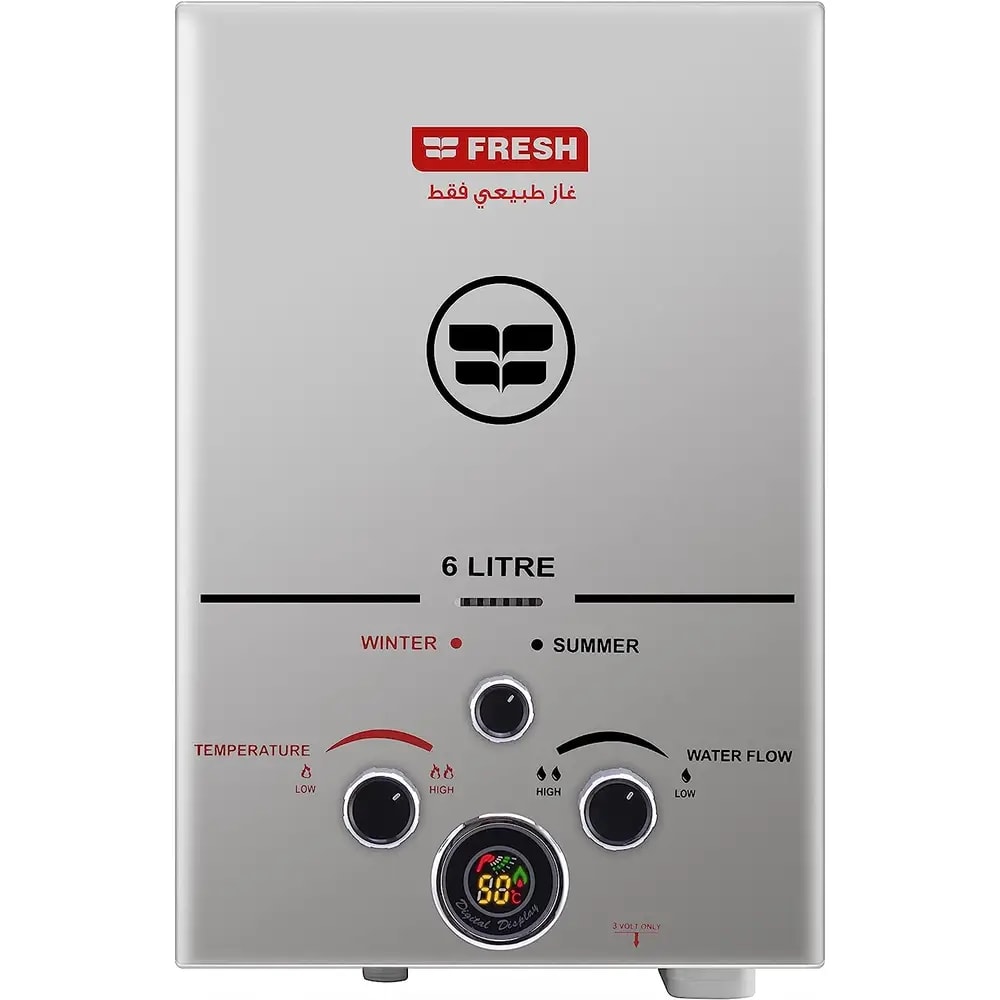 سخان مياه غاز فريش، 6 لتر - فضي