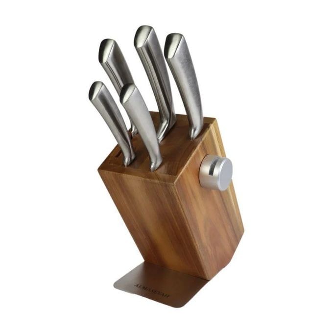  طقم سكينة ستاند خشب + مسن 5 قطع 18050