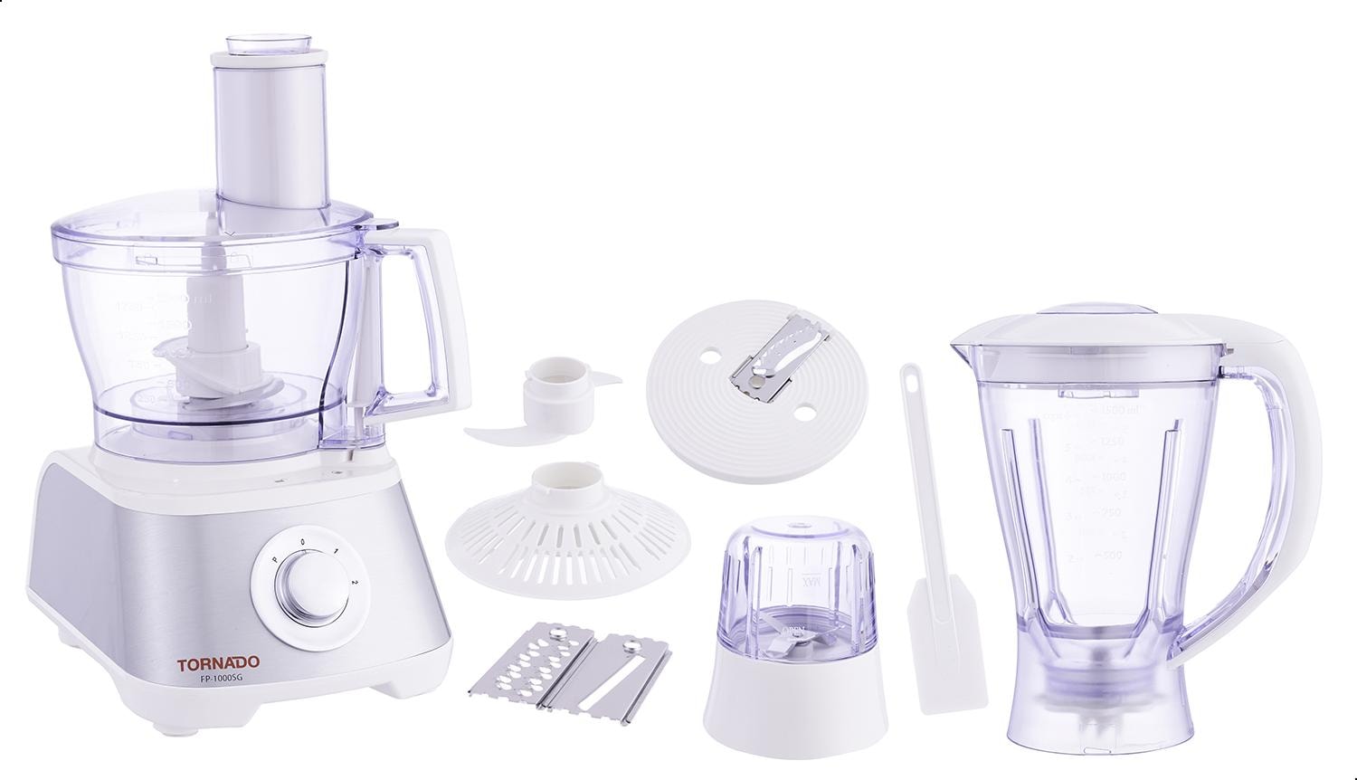 TORNADO Food Processor 1000 Watt 2 Liter Bowl 1.5 Liter Blender White FP-1000SG - alternate view
