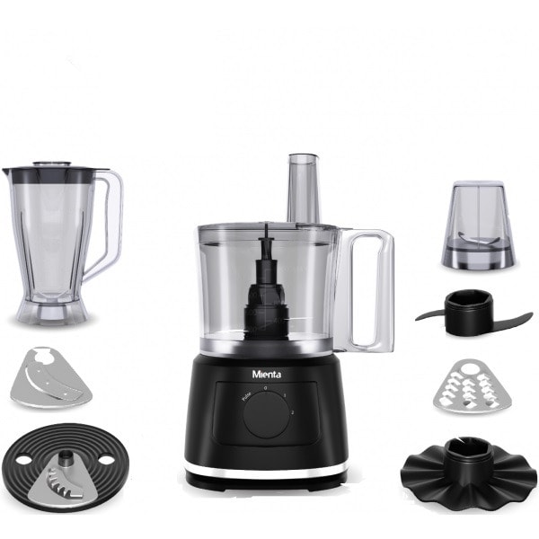 Mienta Mill FP141535A Food Processor, 28 Functions with Attachments, 1000 Watt - Black